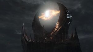 Celebrimbor and Sauron in the great eye; fighting for dominance.