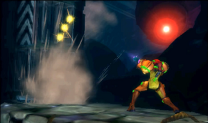 The Diggernaut using its drill to attack Samus.