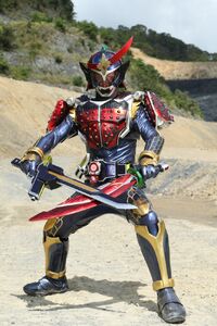 Bujin Gaim with his Musou Saber and Blood Orange Daidaidairaba.