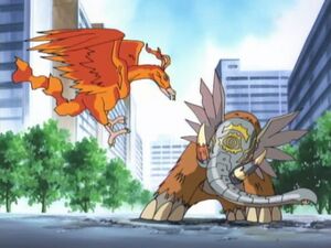 Mammothmon vs. Birdramon.