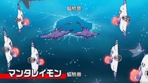 Mantaraymon fights Manbomon