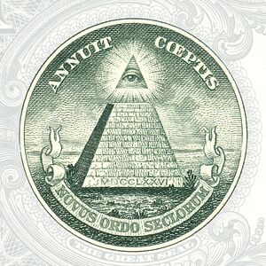 The Eye of Providence found on the $1 US dollar bill, often used as evidence for the Illuminati's influence.