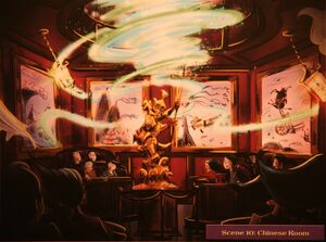 The statue summoning the tornado in promotional artwork.