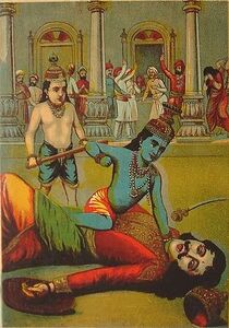 Kansa being killed by Krishna.