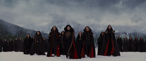 Aro, Caius and Marcus with the Volturi army.