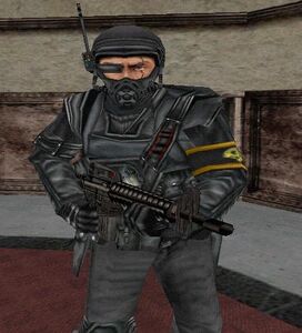 The Cerberus Leader as he appears in-game.