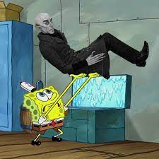 SpongeBob finding Nosferatu in the freezer.