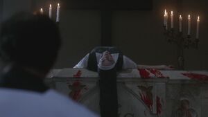 Lucifer speaking to Azazel through a dead nun.