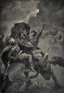 Fenris defeating Oding (1909) by Dorothy Hardy.