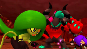 Zavok, Zeena, and Zor preparing for the final showdown against Sonic.