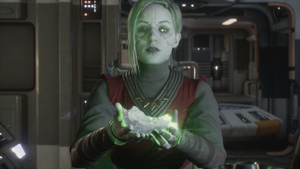 In order to reach Fortress Inquisitorius, Merrin began calling upon the powers of her fallen sisters through her talisman to cloak the Mantis ship.