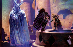 The spirit of Ragnos stops the duel between Sith rivals Ludo Kressh and Naga Sadow.