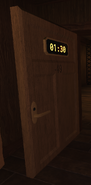 A door in the Backdoors, displaying the timer above the room number.