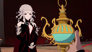 Salem being presented with the Lamp by a returned Cinder.