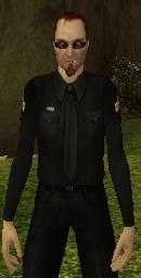 The Postal Dude in a police officer's uniform.