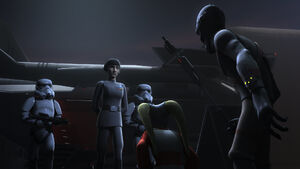 Rukh presenting the captive Hera Syndulla to Governor Pryce.