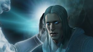 Celebrimbor manages to defeat Sauron, attempting to dominate him.