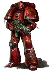 An Angels Vermillion Astartes stands ready for battle.