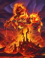 Ragnaros towering over Sulfuron Keep in Hearthstone Mercenaries.