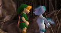 Young Princess Ruto nearly kisses Link after rescuing her from Ocarina of Time