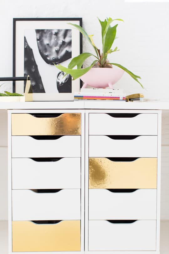 DIY faux brass drawer fronts | sugar & cloth