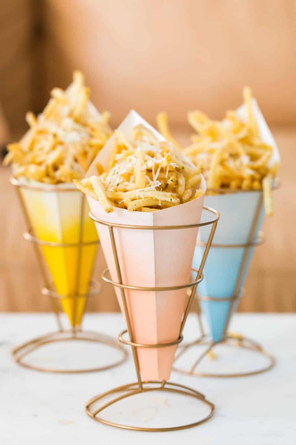 DIY Ombre Fry Stands and Parmesan Garlic Recipe by Ashley Rose of Sugar & Cloth, an award winning DIY blog.