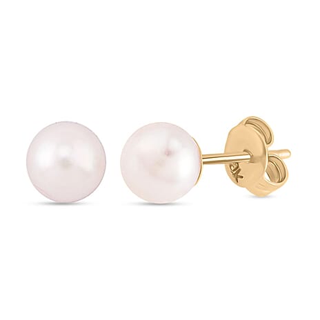 9K Yellow Gold Japanese Akoya Pearl Ball Stud Earrings