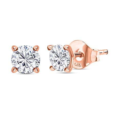 Biggest Deal of The Day - Moissanite Solitaire Stud Earrings with Push Back in 18K Vermeil Rose Gold Plated Sterling Silver