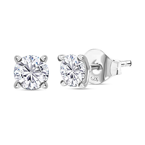 Biggest Deal of The Day - Moissanite Solitaire Stud Earrings With Push Back in Rhodium Overlay Sterling Silver