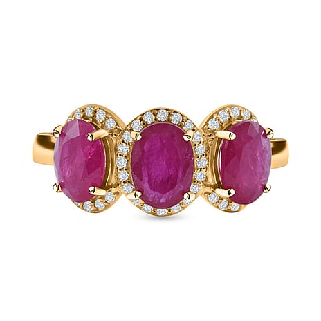 14K Yellow Gold AAAA Montepuez Gemfields Montepuez Ruby & Diamond Ring 3.30 Ct.