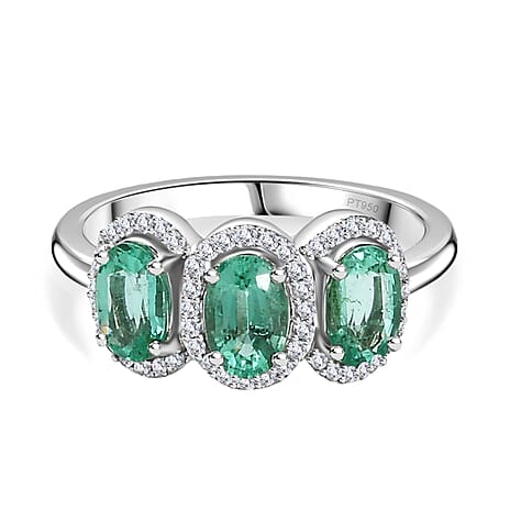 One Time Closeout - 950 Platinum AAA Muzo Colombian Emerald & Diamond Ring 1.38 Ct