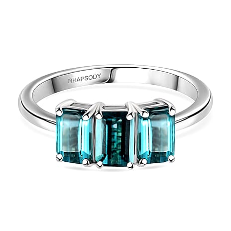 RHAPSODY 950 Platinum GSI Certified AAAA Mutuca Indicolite Trilogy Ring 1.82 Ct. Platinum Wt 4.91 Gms