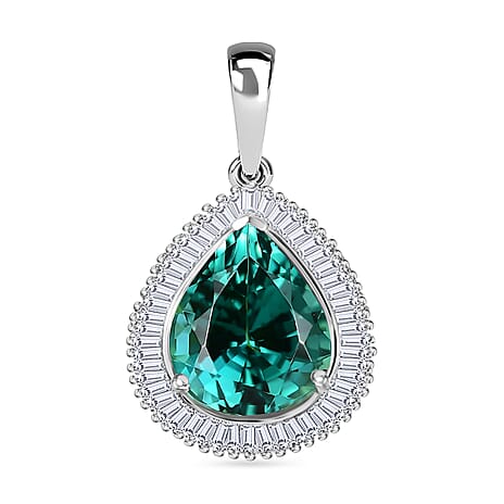 RHAPSODY 950 Platinum AAAA Lagoon Tourmaline GSI Certified White Diamond VS-EF Solitaire Pendant 5.22 Ct.