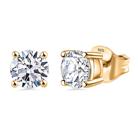 Luxuriant Diamond - Lab Grown Diamond (SI-G-H) Solitaire Stud Push Back Earring in 18K Vermeil Yellow Gold Plated Sterling Silver 1.00 Ct.