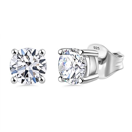 Luxuriant Diamond - Lab Grown Diamond (SI-G-H) Solitaire Stud Push Back Earring in Rhodium Overlay Sterling Silver 1.00 Ct.