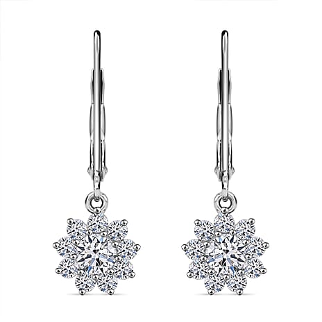 Luxuriant Diamond Lab Grown Diamond Lever Back Earrings in Platinum Overlay Sterling Silver 0.79 Ct.