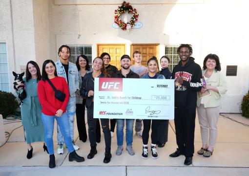 UFC athletes Cody Stamann, Amanda Ribas, Cynthia Calvillo and UFC host and reporter Megan Olivi visit St. Jude's Ranch For Children in Las Vegas, NV.