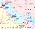 Map of the Persian Gulf. The Gulf of Oman leads to the Arabian Sea. Detail from larger map of the Middle East