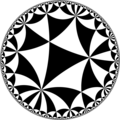 Tiling of the hyperbolic plane by triangles: π/3, π/5, π/7. Generated by Python code at User:Tamfang/programs.