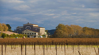 The winemaking cooperative. Thézan-lès-Béziers, Hérault, France. View from Northwest in 2013.