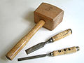 wooden mallet with chisels