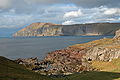 View from Skopun on Sandoy northwards over the Skupunarfjørður to Hestur.