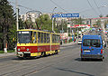 A tram on vul. Soborna in Vinnytsia, Ukraine.