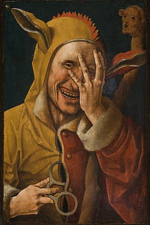 "Laughing Fool", c. 1500, possibly Jacob Cornelisz. van Oostsanen