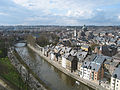 La Sambre, le quartier des Tanneurs et la cathédrale St-Aubin.