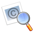 Magnifying glass over an image with a copyright symbol