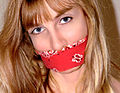 Model Lorelei wearing a cloth gag