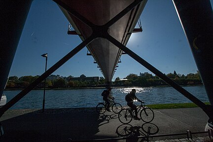 Cycling in Frankfurt am Main along river Main