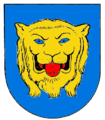 Stadsvapen och numer kommunvapen: Ett guldlejon på blå bakgrund Wappen / Coat of arms / Armoiries