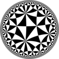 Tiling of the hyperbolic plane by triangles: π/2, π/4, π/7 Generated by Python code at User:Tamfang/programs.